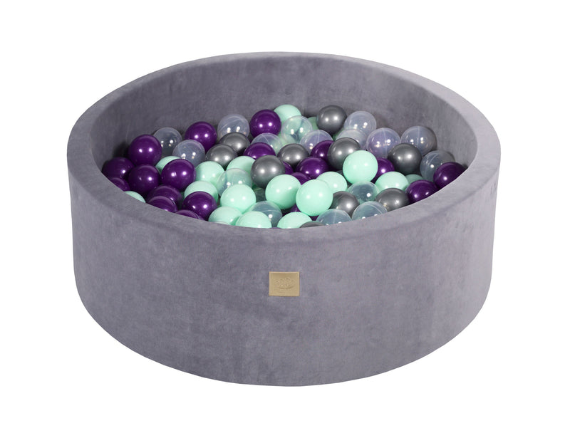Luxus Rundes Bällebad Set mit 250 Bällen in grau Velvet